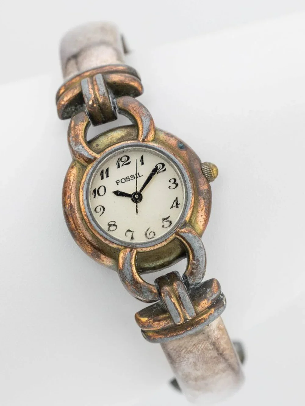 FOSSIL EC-8774 Vintage Brass Tone Chain Quartz Analog Women's Watch New Battery